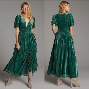 Anthropologie Velvet Maxi Dress Emerald Green